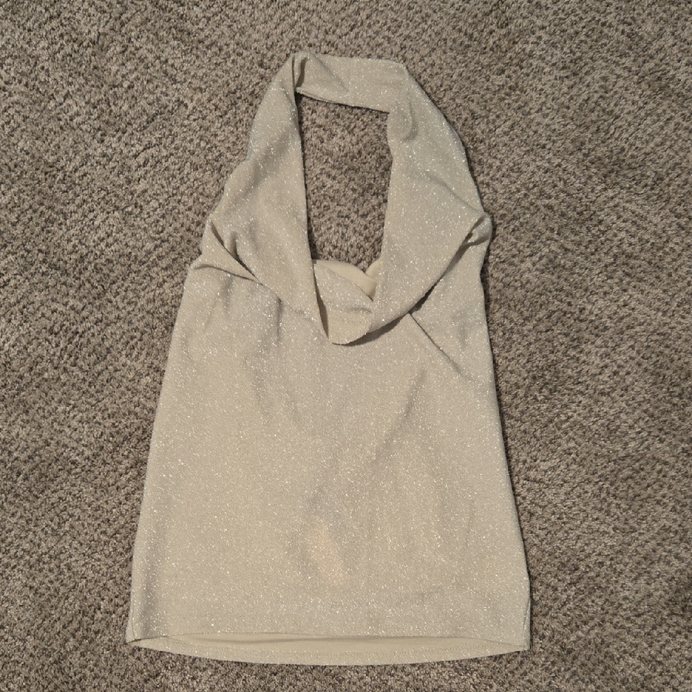 Elegant Cream Sparkle Halter Top